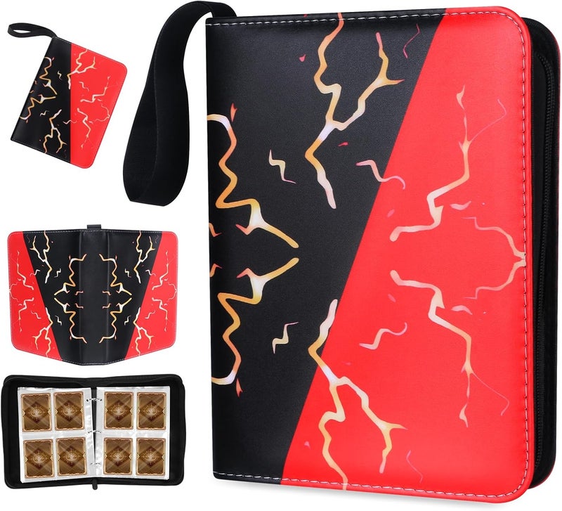 awedsu Collectible Trading Card Albums,Collectible Trading Card Protective Sleeves,Card Binder 4-Pocket,400 Pockets Card Case Holder for TCG, Sports Card.… (Black and Red) - Image 1